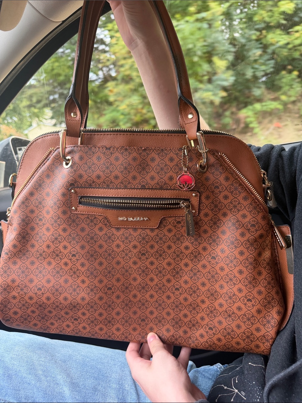 BIG BUDDHA FAUX LEATHER Dome Satchel with Gold Hardware AUTHENTIC